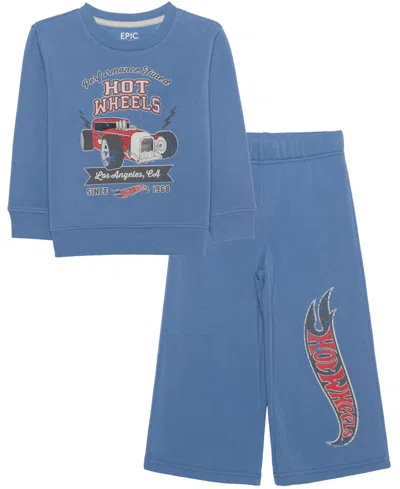 Epic Threads Kids' Toddler Boys' 2t-5t Hot Wheels Graphic Crewneck Long-sleeve Sweatshirt And Pants, 2-piece Set, Macy' In Blue
