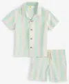 Epic Threads Toddler Boys Cabana Stripe Woven Short-sleeve Shirt & Shorts Set, Created For Macy's In Green Ash