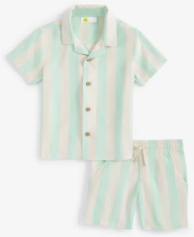 Epic Threads Babies' Toddler Boys Cabana Stripe Woven Short-sleeve Shirt & Shorts Set, Created For Macy's In Green Ash