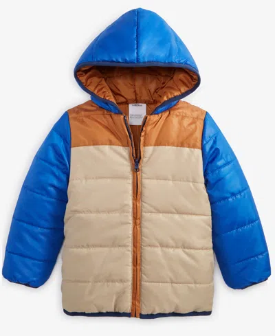 Epic Threads Kids' Little & Big Boys Colorblocked Reversible Hooded Puffer Jacket, Created For Macy's In Med Brown
