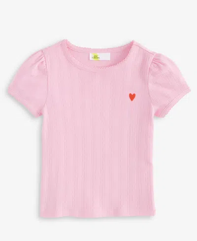 Epic Threads Babies' Toddler Girl Pointelle Heart T-shirt, Exclusively At Macy's In Bonbon