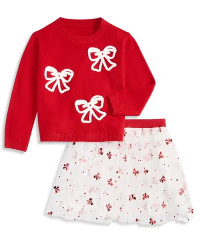 Epic Threads Kids' Toddler Girls' 12m-5t Bow Tutu Sweater And Skirt, 2-piece Set, Macy's Exclusive In Red