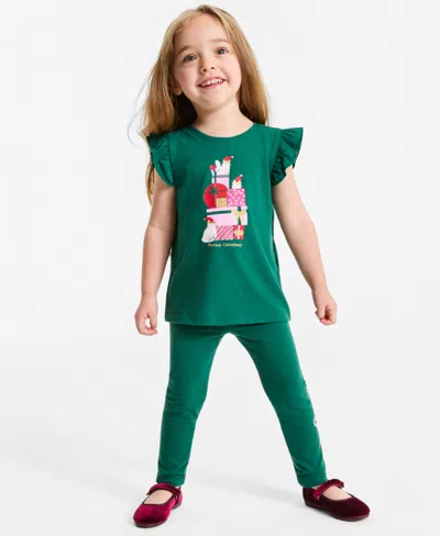 Epic Threads Kids' Toddler Girls' 12m-5t Flutter Present Cat Crewneck Ruffle-sleeve T-shirt, Macy's Exclusive In Green,olive