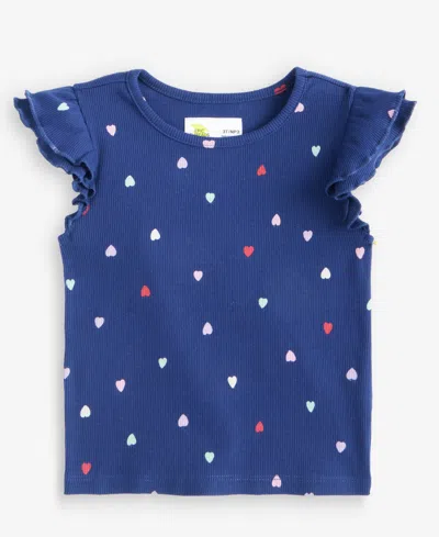 Epic Threads Kids' Toddler Girls' 12m-5t Hearts-print Double-flutter T-shirt, Macy's Exclusive In Blue