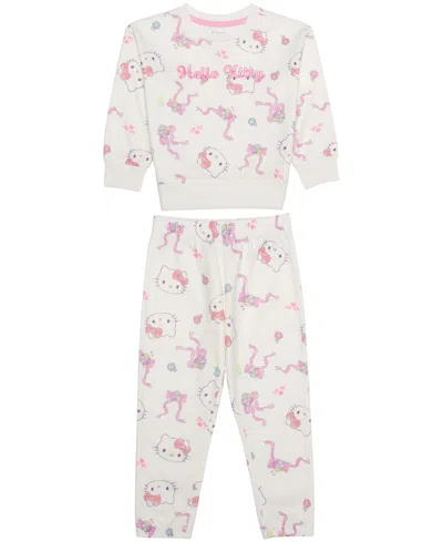 Epic Threads Kids' Toddler Girls' 12m-5t Hello Kitty Print Fleece Sweatshirt And Joggers, 2-piece Set In White