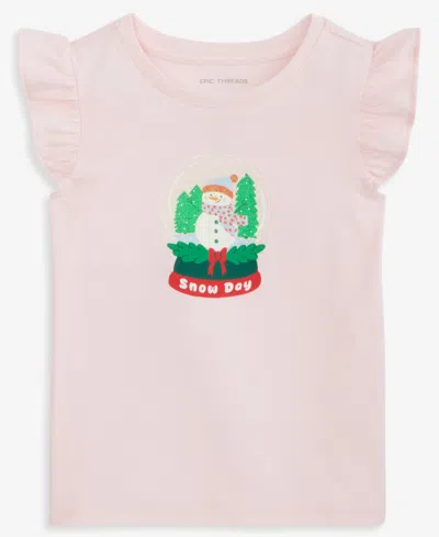 Epic Threads Kids' Toddler Girls' 12m-5t Let It Snow Crewneck Short-sleeve T-shirt, Macy's Exclusive In Pink