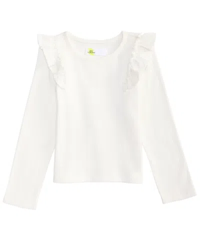 Epic Threads Kids' Toddler Girls' 12m-5t Long-sleeve Ribbed Ruffled Top, Macy's Exclusive In Angel White