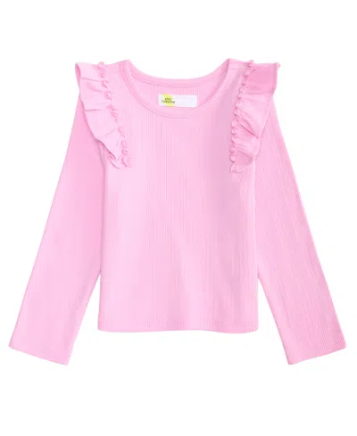 Epic Threads Kids' Toddler Girls' 12m-5t Long-sleeve Ribbed Ruffled Top, Macy's Exclusive In Bonbon