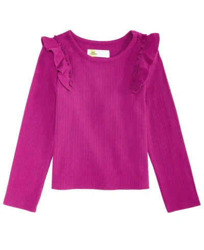 Epic Threads Kids' Toddler Girls' 12m-5t Long-sleeve Ribbed Ruffled Top, Macy's Exclusive In Cranberry