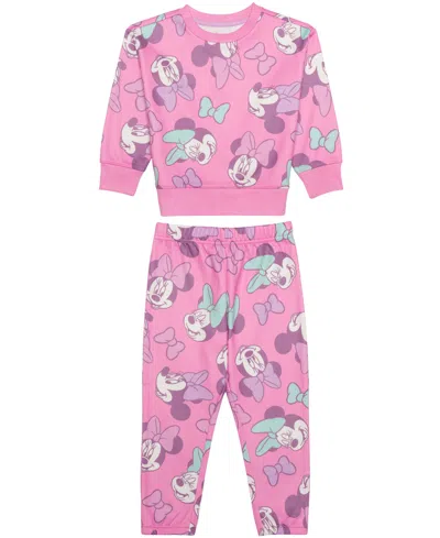 Epic Threads Kids' Toddler Girls' 12m-5t Minnie Mouse Print Sweatshirt And Joggers, 2-piece Set In Pink