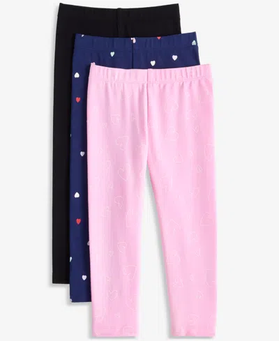 Epic Threads Kids' Toddler Girls' 12m-5t Solid And Heart-print Leggings, 3-pack, Macy's Exclusive In Multi