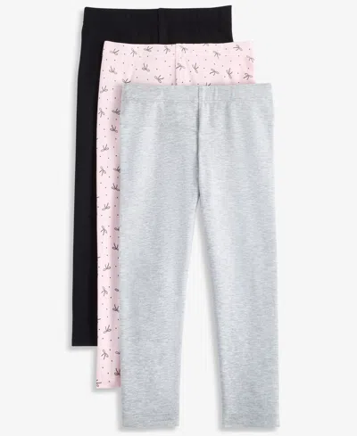 Epic Threads Kids' Toddler Girls' 12m-5t Solid, Heathered And Bow-print Leggings, 3-pack, Macy's Exclusive In Multi