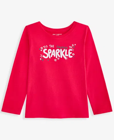 Epic Threads Kids' Toddler Girls' 12m-5t Tis The Season To Sparkle Long-sleeve Graphic T-shirt, Macy's Exclusive In Red