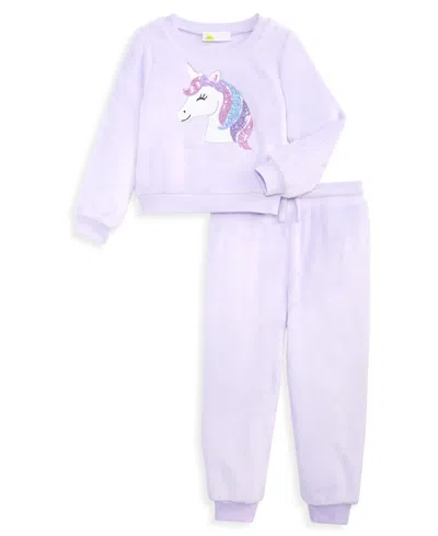 Epic Threads Kids' Toddler Girls' 12m-5t Unicorn Minky Sequined Sweatshirt And Joggers, 2-piece Set, Macy's Exclusive In Purple