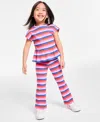 Epic Threads Toddler Girl 2-pc. Stripe Ribbed-knit Top & Flared Pants Set, Exclusively At Macy's In Bonbon