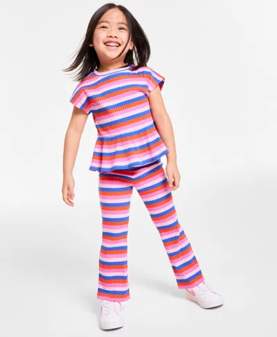 Epic Threads Babies' Toddler Girl 2-pc. Stripe Ribbed-knit Top & Flared Pants Set, Exclusively At Macy's In Bonbon