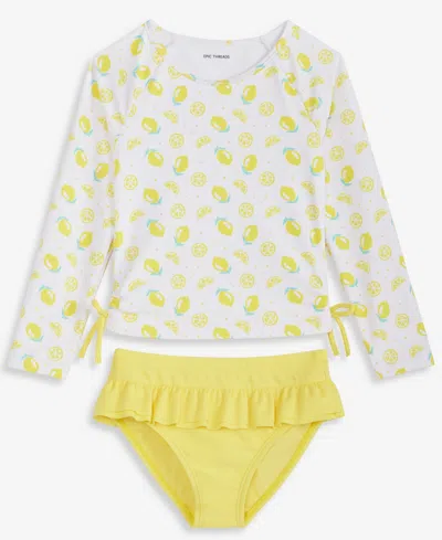 Epic Threads Babies' Toddler Girls' 2t-5t Lemon-print Long-sleeve Rash Guard Swimsuit, 2-piece Set, Macy's Exclusive In White