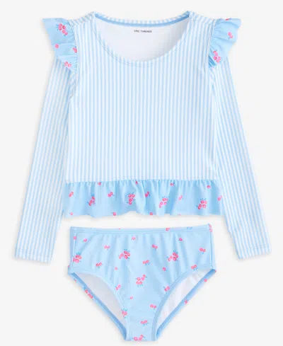 Epic Threads Babies' Toddler Girls' 2t-5t Striped Rash Guard Swimsuit, 2-piece Set, Macy's Exclusive In Blue