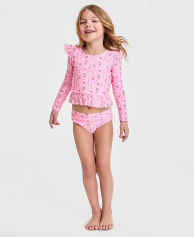 Epic Threads Babies' Toddler Girls' 2t-5t Long-sleeve Ruffle Rashguard 2-piece Swimsuit, Macy's Exclusive In Pink