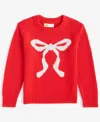 Epic Threads Toddler Girls Contrast-bow Crewneck Sweater, Created For Macy's In Cherry Candy