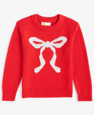 Epic Threads Babies' Toddler Girls Contrast-bow Crewneck Sweater, Created For Macy's In Cherry Candy