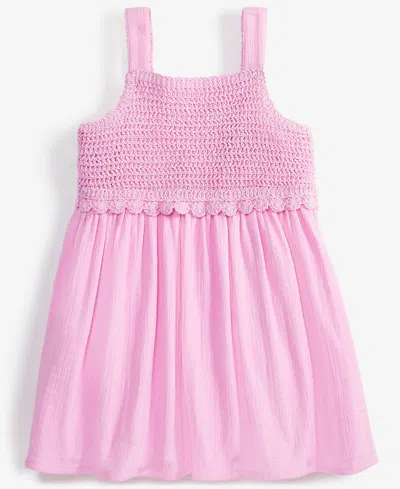 Epic Threads Babies' Toddler Girl Crochet Gauze Cotton Dress, Exclusively At Macy's In Bonbon