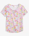 Epic Threads Kid Girl Floral-print Henley Top, Exclusively At Macy's In Bright Whi