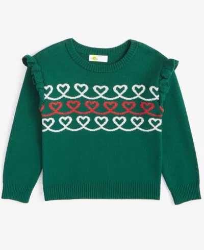 Epic Threads Babies' Toddler Girls Heart Ruffled Crewneck Sweater, Created For Macy's In Ocean Tropic