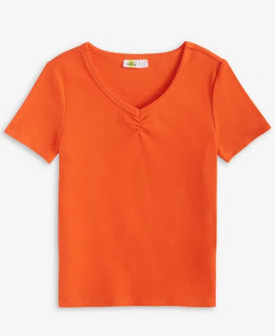 Epic Threads Kid Girl Ruched V-neck Top, Exclusively At Macy's In Mandarin R