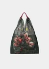 Epice Botanical Print Mesh Tote Bag In Green