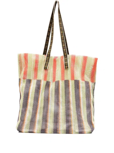 Epice Kanpur Striped Mesh Tote Bag In Green