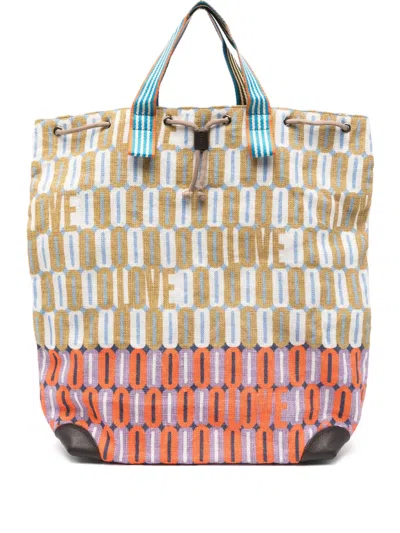 Epice Letter-print Drawstring Beach Tote Bag In Brown