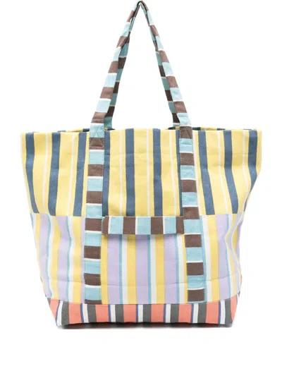 Epice Medium Striped Panelled Tote Bag In Yellow