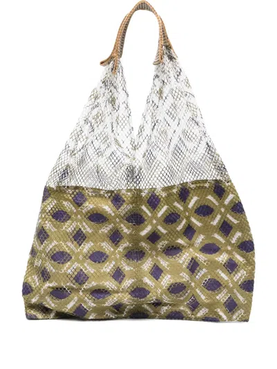 Epice Mesh-panel Geometric Tote Bag In Green