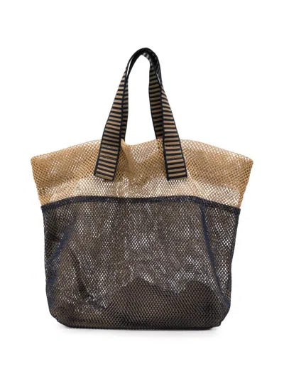 Epice Mesh-knit Striped-handle Tote Bag In Brown