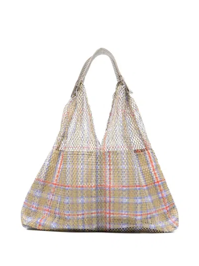Epice Plaid Net Tote Bag In Neutral