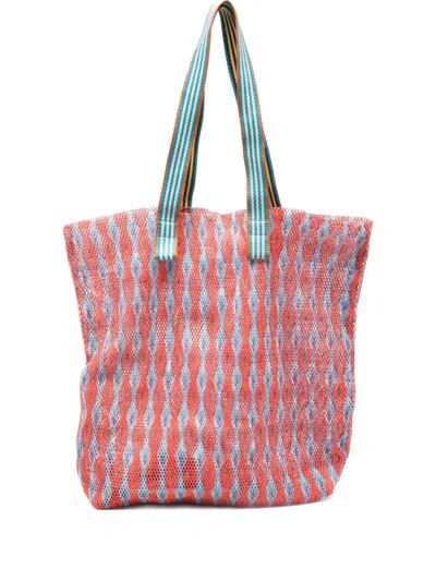Epice Striped-handle Mesh Tote Bag In Orange