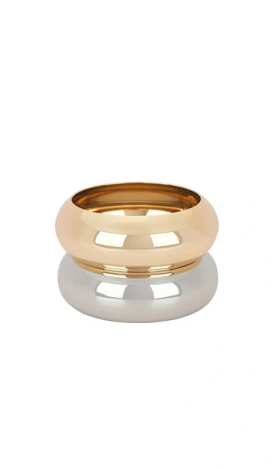 Epifene Chunky Bangles Set Of 2 In Metallic Gold,metallic Silver