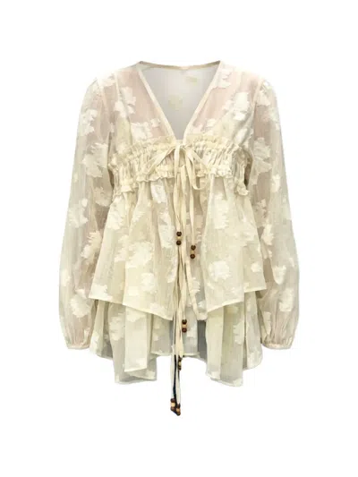 Epingler Floral-motif Ruffled Cardigan In White