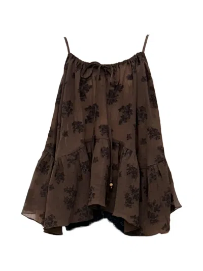 Epingler Floral-print Ruffled Blouse In Brown
