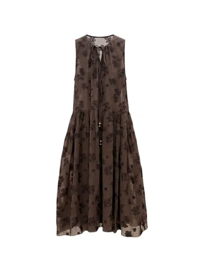 Epingler Floral-print Tiered Midi Dress In Brown