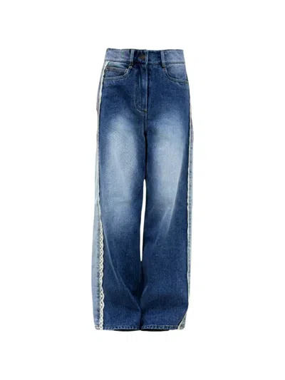 Epingler Lace-trim Wide-leg Jeans In Blue