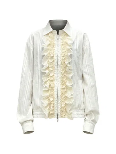 Epingler Ruffled-trim Striped Jacket In White
