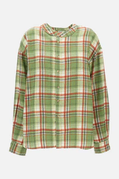 Epl Flared Oversized Long-sleeved Shirt With Stand-up Collar In Green