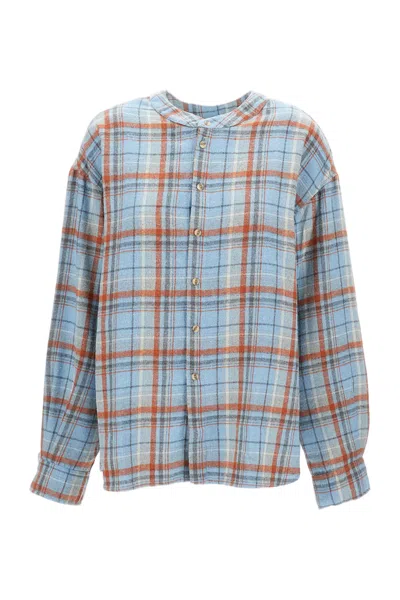 Epl Flared Oversized Plaid Shirt With Stand-up Collar In Blue