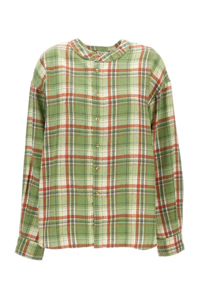 Epl Flared Oversized Shirt With Stand-up Collar And Button Fastening In Green