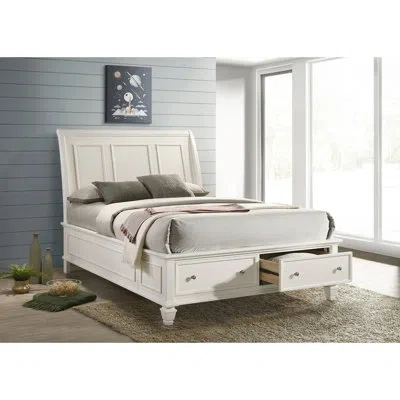 Epoch Bed W Under Bed Drawer Vintage Look Beautiful Panel 1pc Bed Frame In Cream White