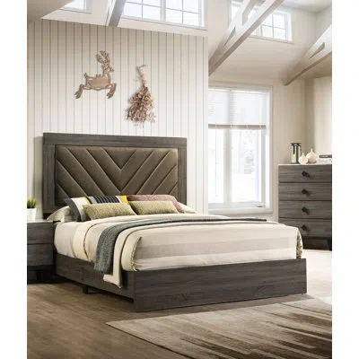 Epoch Contemporary 1pc Bed V-design Headboard Rubberwood 1pc Bed Frame In Gray,brown