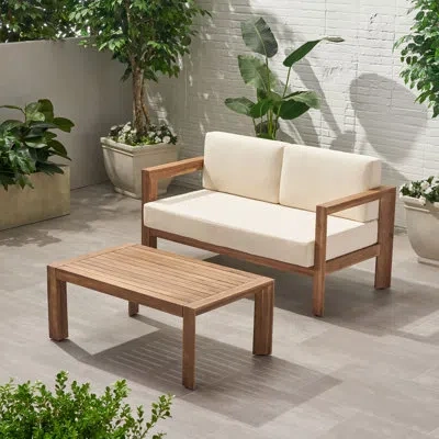 Epoch Genser Acacia Wood Outdoor Loveseat & Coffee Table Set, Durable And Stylish For Patio Relaxation In Brown