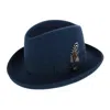Epoch Hats Company Men's Wool Felt Homburg Godfather Hat With Feather In Blue